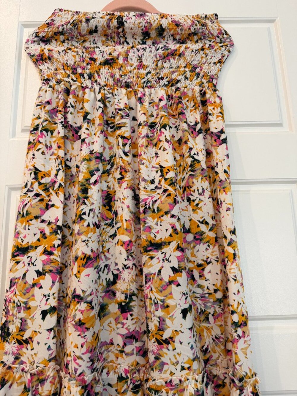 Strapless Floral Smocked Dress – Boho Summer Dress (Large)